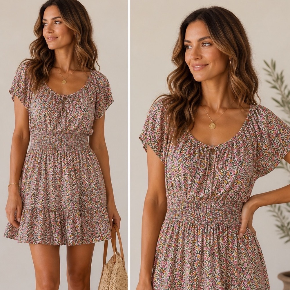 J.Crew Pink Floral Smocked Waist Tiered Mini Dress BK948 Womens Medium NWT